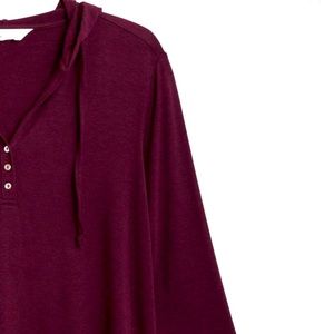 Hooded Henley Roll Tap Knit Top